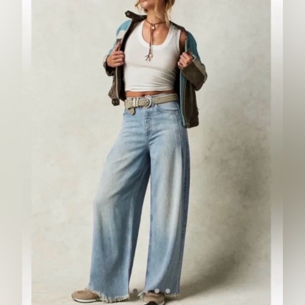 Free People We The Free Bleached Indigo Old West High Rise Slouchy Jeans NWT
